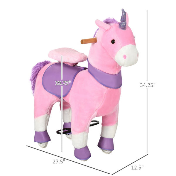English Elm Soft Plush Unicorn Ride on Toy Pedal Powered Rolling Animal for Kids Bedroom T3971P442215