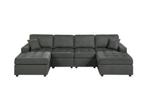 English Elm Contemporary 3-Piece Sectional Sofa Set in Ash Black Corduroy with RAF/LAF Chaise, Tufted Seats, Pillows - Stylish Low-Profile Design Gun Ash 34 L x 18 W x 68 H B011S01765