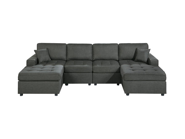 English Elm Contemporary 3-Piece Sectional Sofa Set in Ash Black Corduroy with RAF/LAF Chaise, Tufted Seats, Pillows - Stylish Low-Profile Design Gun Ash 34 L x 18 W x 68 H B011S01765