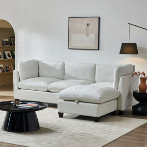 English Elm 96.5" L-shaped Chenille Sectional with Storage Ottoman Eucalyptus Frame Living Room Beige W1097S00279