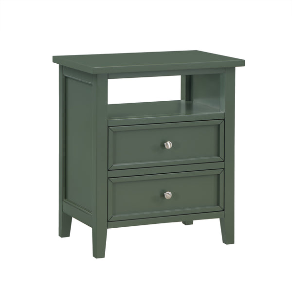 English Elm Weston Vintage Green 2-Drawer Nightstand with Open Shelf, Solid Wood & Dovetail Drawers, 26" L B050P376946