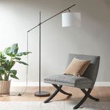 INK+IVY Keller Casual Adjustable Arched Floor Lamp with Drum Shade II154-0117 Oil Rubbed Bronze/Cream