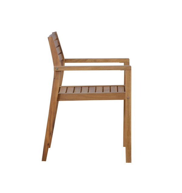 English Elm U_style Solid Acacia Wood Outdoor Dining Set Seats Four with Umbrella Hole Patio Natural WY000477AAO