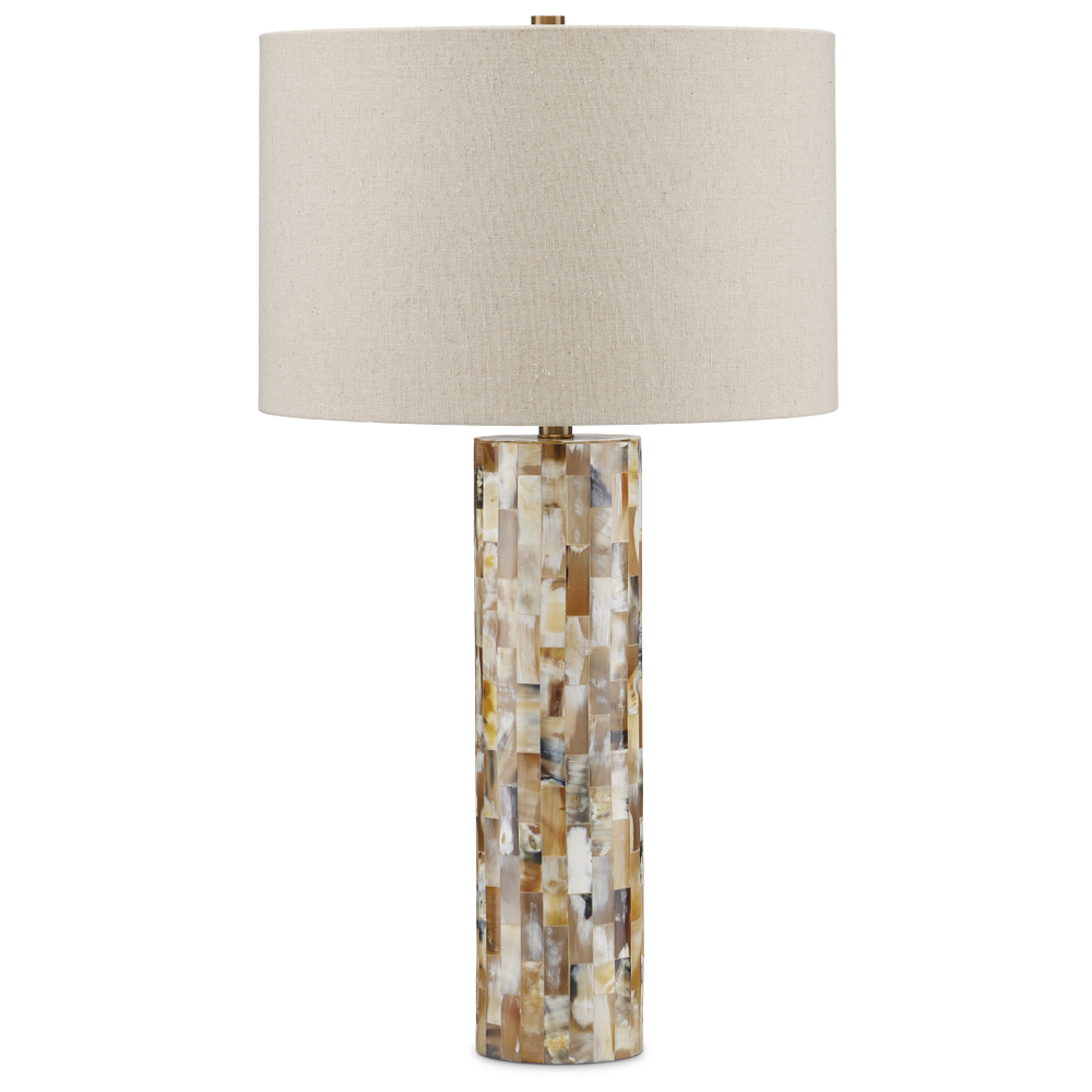 Colevile Table Lamp - Elegant Horn Inlay Design with Oatmeal Linen Shade & Brass Finial, 30.25" Tall