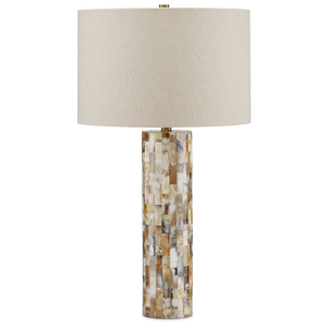 Colevile Table Lamp - Elegant Horn Inlay Design with Oatmeal Linen Shade & Brass Finial, 30.25" Tall