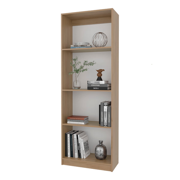English Elm Bear 4-Shelf Flat Bookcase in Natural Oak & White — 71" Tall Open Storage, Scratch-Resistant Melamine พ B128P314792
