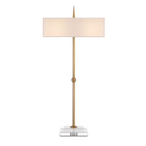 Caldwell Antique Brass Table Lamp with Bone Linen Shade - Elegant Design for Classic Interiors