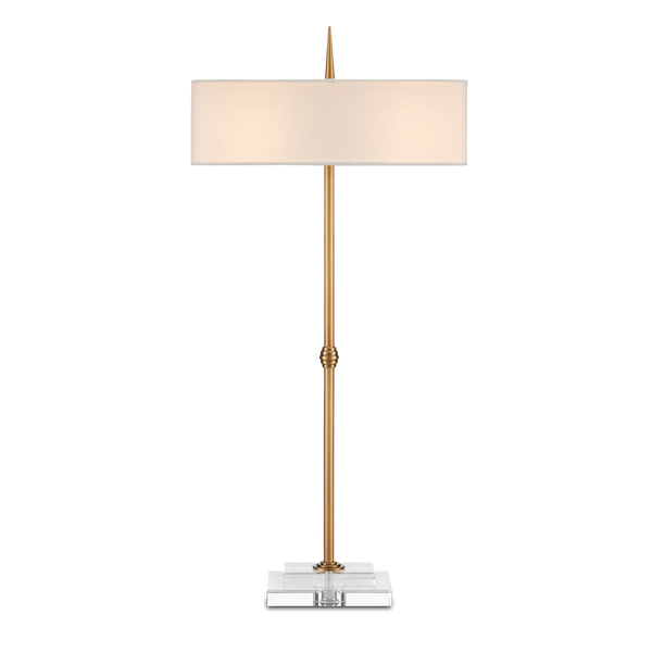 Caldwell Antique Brass Table Lamp with Bone Linen Shade - Elegant Design for Classic Interiors