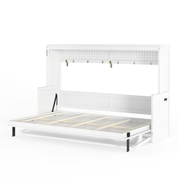 English Elm Full Murphy Bed with Fold Down Desk Led Lighting and Usb Port for Studio Spaces White W1580S00454