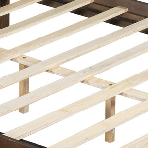 English Elm Queen Solid Wood Panel Bed Warm Grain Headboard Mid-century Transitional Bedroom Frame Walnut W1716P269019