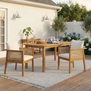 English Elm Outdoor Acacia Wood Armchairs Set with Wicker Backs and Cushioned Seats for Patio N762P403831T