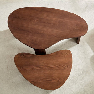 English Elm 2-piece Asymmetrical Nesting Coffee Table Set Sculptural Mdf Organic Shapes Living Room Walnut W2582P402268