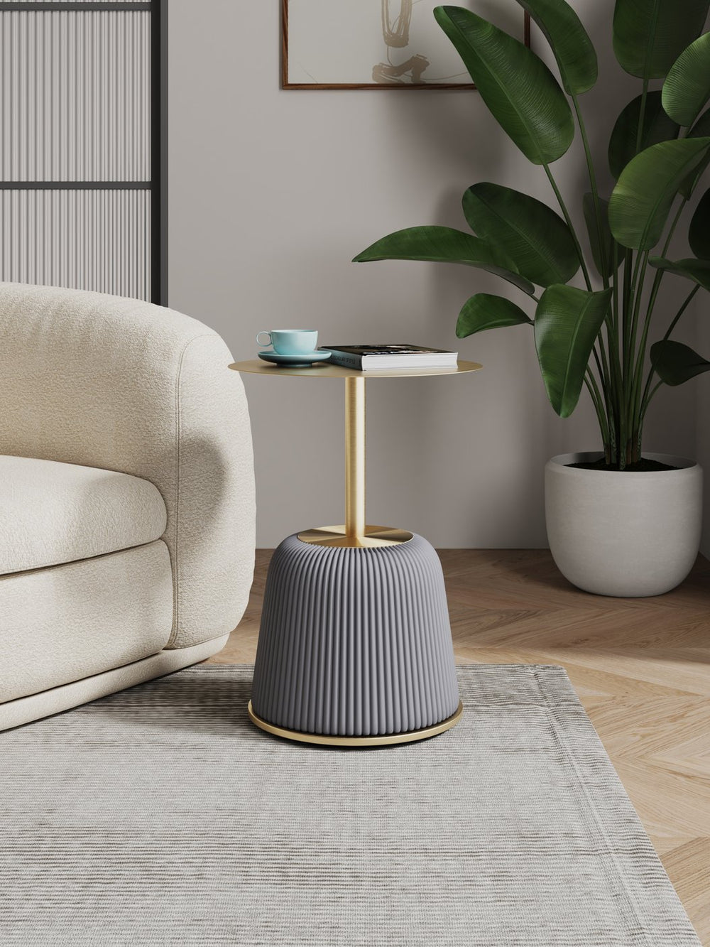 English Elm Anderson Upholstered End Table With Gold Metal Top – Modern Gray Accent For Living Spaces, Fully Assembled B365P398482
