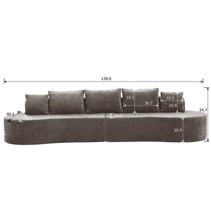 English Elm 138.6" Curved Modular Sectional Sofa Low Profile High Density Foam Living Room Lounge Light Brown N767P366006L
