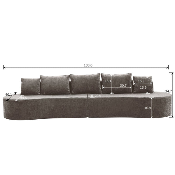English Elm 138.6" Curved Modular Sectional Sofa Low Profile High Density Foam Living Room Lounge Light Brown N767P366006L