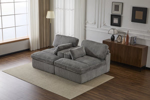 English Elm Double Corduroy Chaise Lounge Sofa Bed - Oversized Modular Sleeper, Deep Seat Comfort & Support Grey W3723S00008