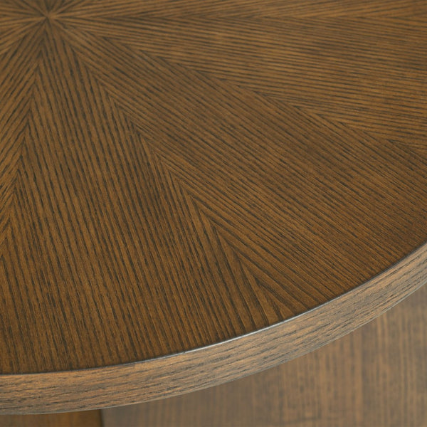 English Elm Accent Table Round Starburst Veneer Top Greige Finish Compact Living Room Bedside Walnut Brown B035P408401