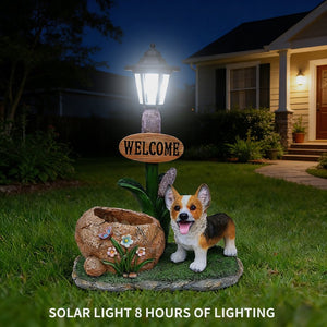 English Elm Labrador Solar Garden Statue with Led Glow and Built-in Succulent Planter Basin W5398P464251