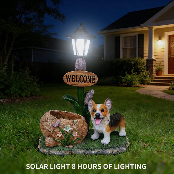 English Elm Labrador Solar Garden Statue with Led Glow and Built-in Succulent Planter Basin W5398P464251