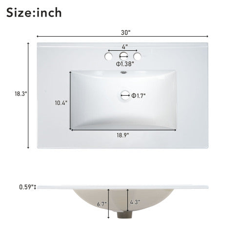 English Elm 30" Modern Bathroom Vanity with Solid Wood Frame, 3 Soft-Close Drawers and Ceramic Sink, Sleek Design Sage Green N729P170557G