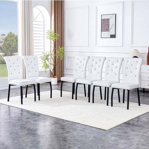 English Elm A Set of 2 Crystal Button Faux Leather Dining Chairs with Embossed Croc Texture White+Black W3226P344024