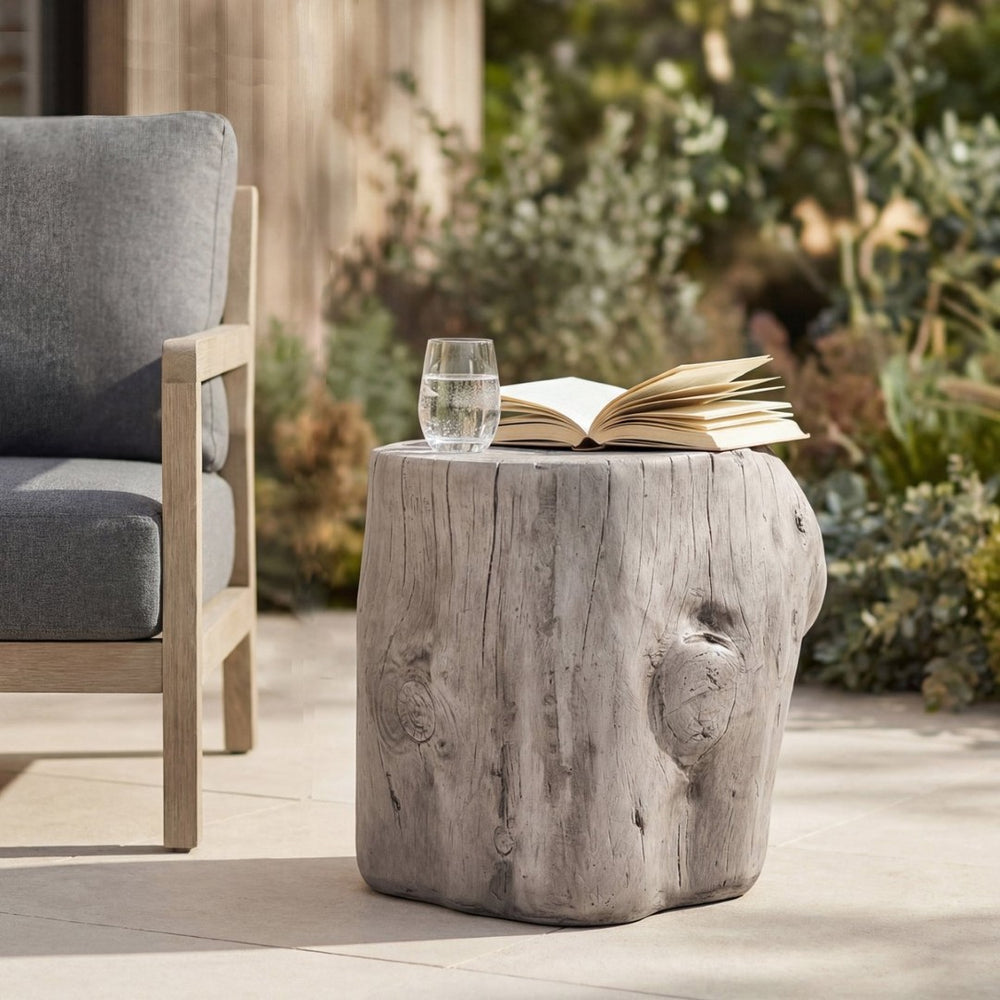 English Elm Mgo Tree Stump Side Table Organic Modern Accent with Realistic Grain Texture N776P372342G
