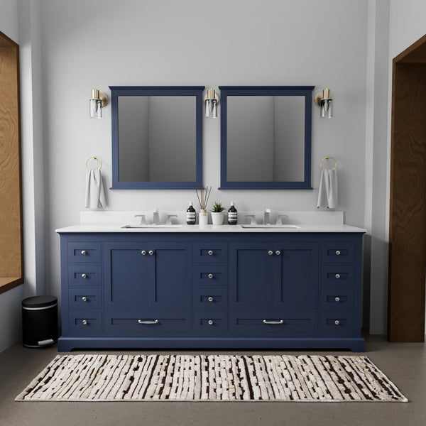 English Elm Navy Double Bath Vanity 84" W x 22" D with Cultured Marble Top, Chrome Faucets, 34" Mirrors, Durable Finish B2731S01090