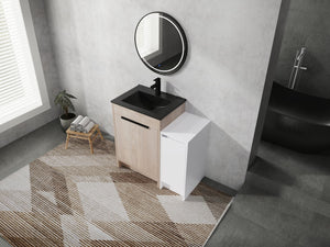 English Elm 36 Inch Freestanding Bathroom Vanity With Black Sink, Soft-Close Doors & Ample Storage Solutions W999S00303