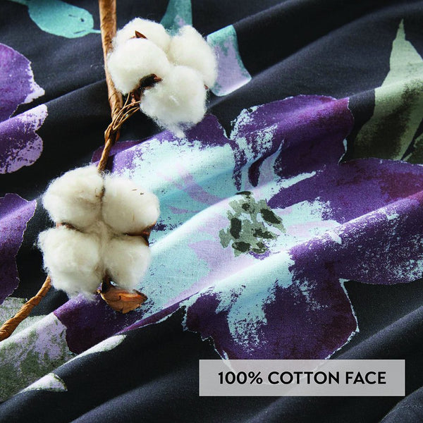 JLA Home Madison Park - 3 Floral Cotton Duvet Cover Set — Dark Grey & Plum Shabby Chic Bedding, Breathable, Machine Washable 90 L x 90 W x 0.13H MP12-8492