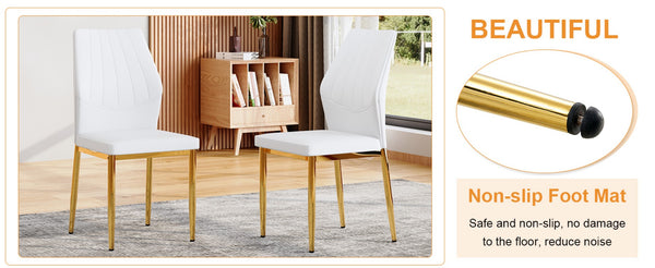 English Elm Table and Chair Set Marble Glass Top Gold Leg Modern Glam Dining Room 5 Piece W1151S04653