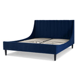 English Elm Aspen Vertical Tufted Headboard Platform Bed Set, Queen, Navy Blue Velvet