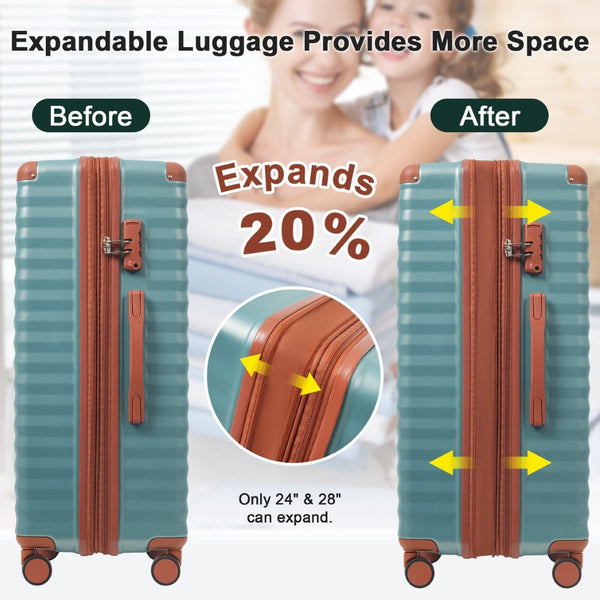 English Elm Luggage 5 Piece Abs Hardshell Travel Set with Usb Port Spinner Wheels and Tsa Lock Antique Blue Green N732P265290M