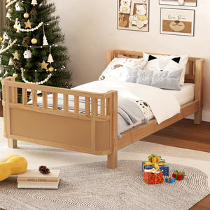 English Elm Twin Solid Wood Platform Bed for Kids with Safety Rail Rust‑Resistant Sturdy Pine Frame, 250lb Capacity Natural 69.48 L x 17.91 W x 7.48 H W2593P190150