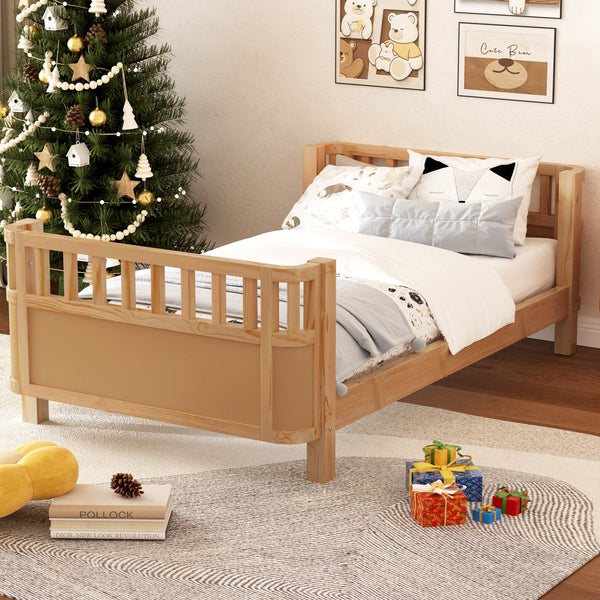 English Elm Twin Solid Wood Platform Bed for Kids with Safety Rail Rust‑Resistant Sturdy Pine Frame, 250lb Capacity Natural 69.48 L x 17.91 W x 7.48 H W2593P190150