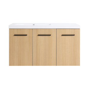 English Elm 36" Floating Bathroom Vanity Light Oak Modular Cabinet with Gel Coat Integrated Sink W3450S00076