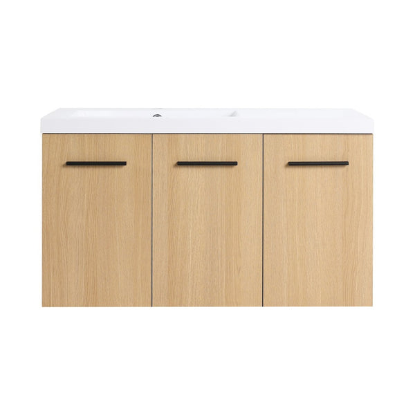 English Elm 36" Floating Bathroom Vanity Light Oak Modular Cabinet with Gel Coat Integrated Sink W3450S00076