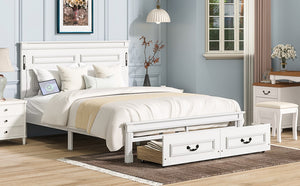 English Elm Queen Farmhouse Pinewood Storage Bed with Led Lighting Usb Charging and Panel Headboard White W504P391013
