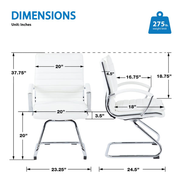 OSP Home Furnishings Guest Faux Leather Office Chair with Chrome Sled Base and Ergonomic Lumbar Support White SPX23595C-U11
