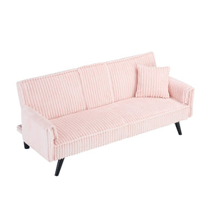 English Elm Minimalist Corduroy Reclining Sofa with Convertible Flat Sleeper and Cup Holder Pink W3356P421779