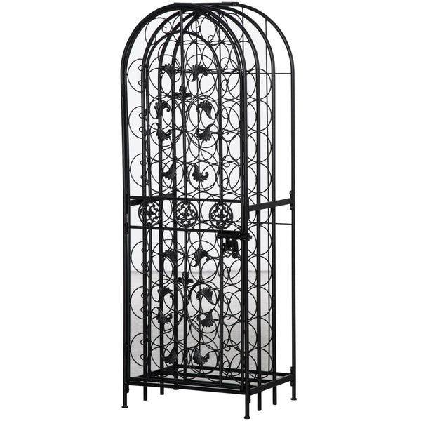 English Elm Homcom 45 Bottle Iron Wine Rack Cellar Cage Lockable Door Old World Bronze Finish W2225P217380