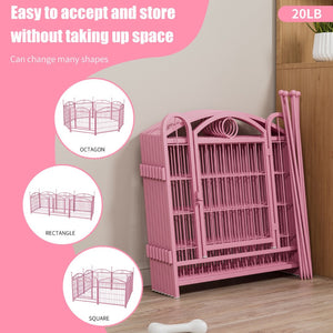 English Elm Dog Playpen 8 Panel Heavy Duty Iron Pet Enclosure Foldable Indoor Outdoor Exercise Pen Pink W368P233998