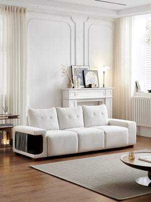 English Elm 3 Seater Sofa Modern 89" Beige Velvet Couch for Small Spaces Cat-Friendly Waterproof Scratch-Resistant W2656S00001