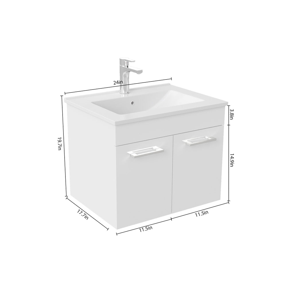 English Elm 24-Inch Modern Bathroom Vanity With Sink Combo - Wall-Mounted Storage, Soft-Close Doors & Glossy Finish W3151S00024