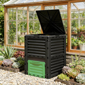 English Elm Fertile Soil 80 Gallon Outdoor Compost Bin with 48 Air Vents for Fast Aerobic Breakdown Black+Green T3971P503638