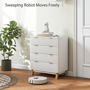 English Elm Contemporary Fluted 4 Drawer White Dresser with Gold Pulls and Rubberwood Legs T3971P431287