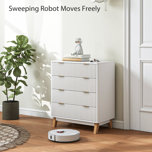 English Elm Contemporary Fluted 4 Drawer White Dresser with Gold Pulls and Rubberwood Legs T3971P431287