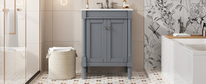 English Elm 24'' Modern Bathroom Vanity with Ceramic Basin, Solid Wood Frame, Soft-Close Doors, Ample Storage Grey N710P190503E