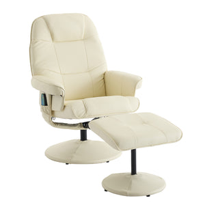 English Elm 011-Massage Recliner Chair with Ottoman, 360° Swivel PU Leather, 5-Point Vibration Massage, Heated Seat, 140° Backrest Comfort Beige W2636P262427