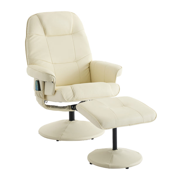 English Elm 011-Massage Recliner Chair with Ottoman, 360° Swivel PU Leather, 5-Point Vibration Massage, Heated Seat, 140° Backrest Comfort Beige W2636P262427