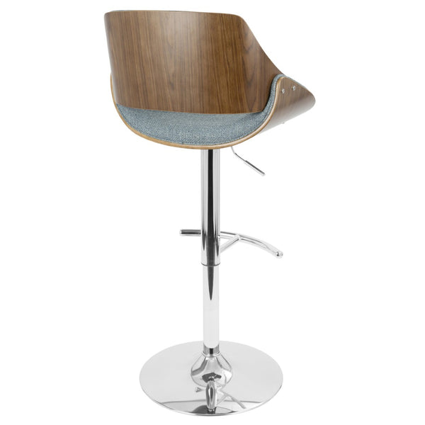 English Elm Mid-century Modern Swivel Barstools Blue Woven Fabric Chrome Base Set of 3 B202S00839